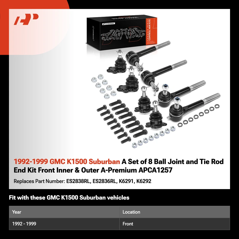 1992-1999 GMC K1500 Suburban A Set of 8 Ball Joint and Tie Rod End Kit Front Inner & Outer A-Premium APCA1257