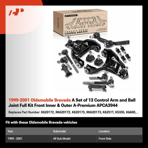 1999-2001 Oldsmobile Bravada A Set of 13 Control Arm and Ball Joint Full Kit Front Inner & Outer A-Premium APCA3944