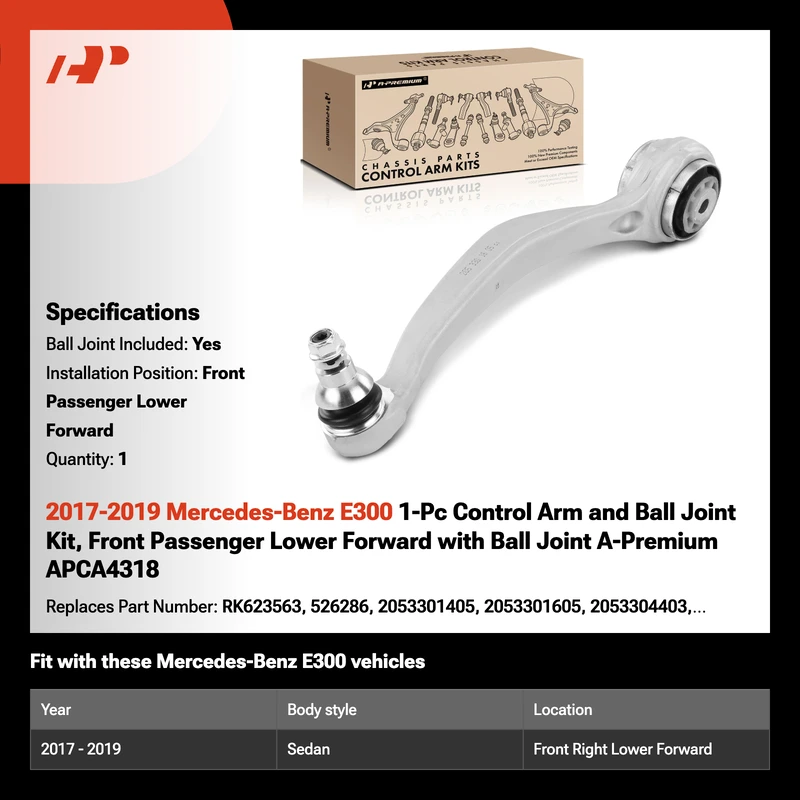 2017-2019 Mercedes-Benz E300 1-Pc Control Arm and Ball Joint Kit, Front Passenger Lower Forward with Ball Joint A-Premium APCA4318