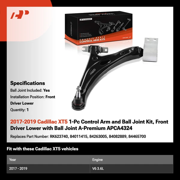 2017-2019 Cadillac XT5 1-Pc Control Arm and Ball Joint Kit, Front Driver Lower with Ball Joint A-Premium APCA4324