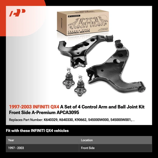 1997-2003 INFINITI QX4 A Set of 4 Control Arm and Ball Joint Kit Front Side A-Premium APCA3095