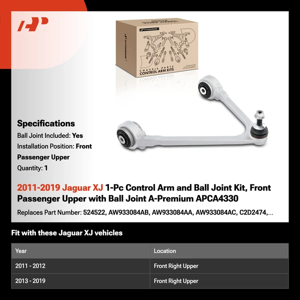 2011-2019 Jaguar XJ 1-Pc Control Arm and Ball Joint Kit, Front Passenger Upper with Ball Joint A-Premium APCA4330