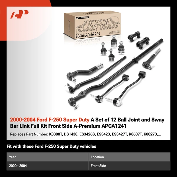 2000-2004 Ford F-250 Super Duty A Set of 12 Ball Joint and Sway Bar Link Full Kit Front Side A-Premium APCA1241