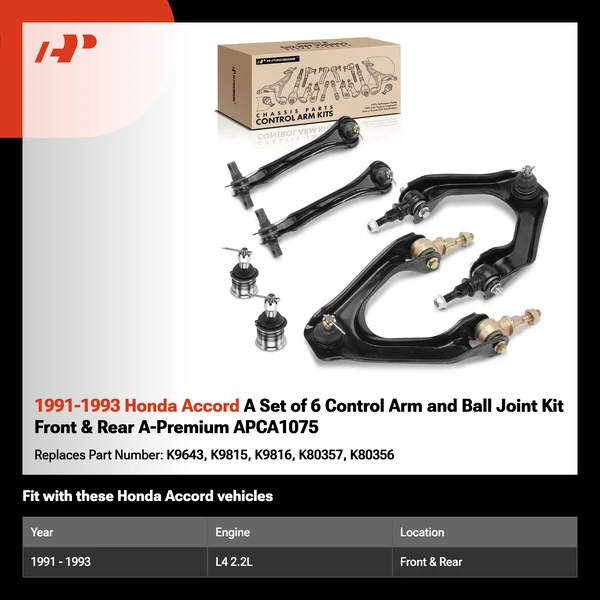 1991-1993 Honda Accord A Set of 6 Control Arm and Ball Joint Kit Front & Rear A-Premium APCA1075