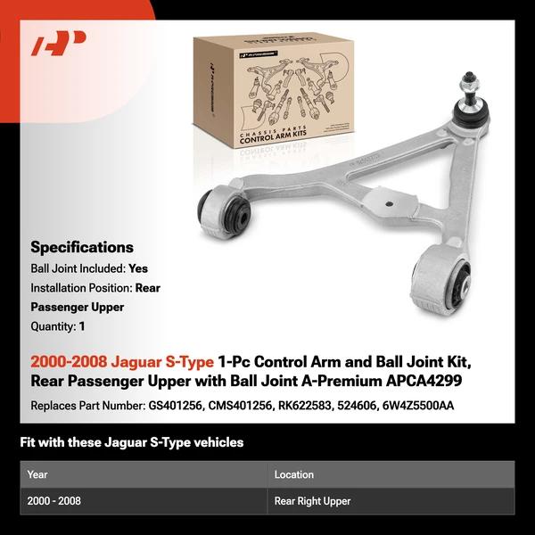 2000-2008 Jaguar S-Type 1-Pc Control Arm and Ball Joint Kit, Rear Passenger Upper with Ball Joint A-Premium APCA4299