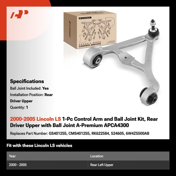 2000-2005 Lincoln LS 1-Pc Control Arm and Ball Joint Kit, Rear Driver Upper with Ball Joint A-Premium APCA4300