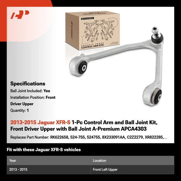 2013-2015 Jaguar XFR-S 1-Pc Control Arm and Ball Joint Kit, Front Driver Upper with Ball Joint A-Premium APCA4303