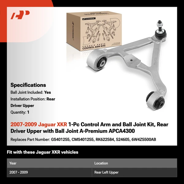 2007-2009 Jaguar XKR 1-Pc Control Arm and Ball Joint Kit, Rear Driver Upper with Ball Joint A-Premium APCA4300