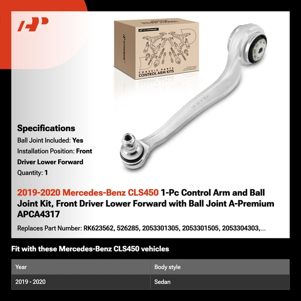 2019-2020 Mercedes-Benz CLS450 1-Pc Control Arm and Ball Joint Kit, Front Driver Lower Forward with Ball Joint A-Premium APCA4317
