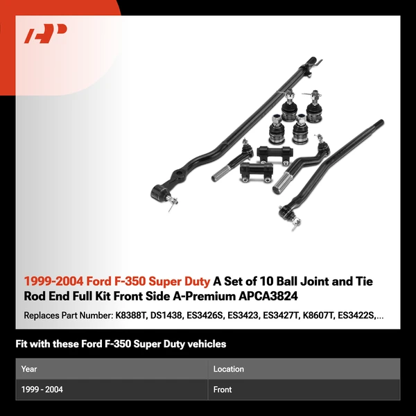1999-2004 Ford F-350 Super Duty A Set of 10 Ball Joint and Tie Rod End Full Kit Front Side A-Premium APCA3824