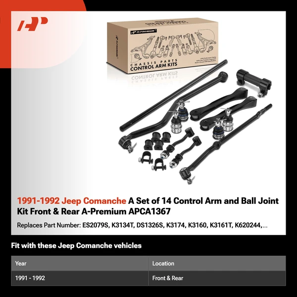 1991-1992 Jeep Comanche A Set of 14 Control Arm and Ball Joint Kit Front & Rear A-Premium APCA1367