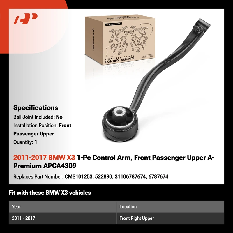 2011-2017 BMW X3 1-Pc Control Arm, Front Passenger Upper A-Premium APCA4309