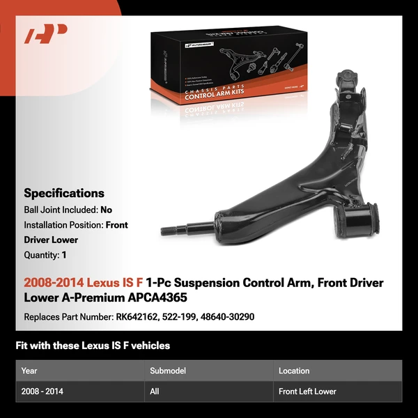 2008-2014 Lexus IS F 1-Pc Suspension Control Arm, Front Driver Lower A-Premium APCA4365