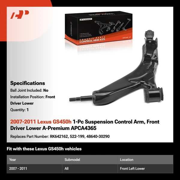 2007-2011 Lexus GS450h 1-Pc Suspension Control Arm, Front Driver Lower A-Premium APCA4365