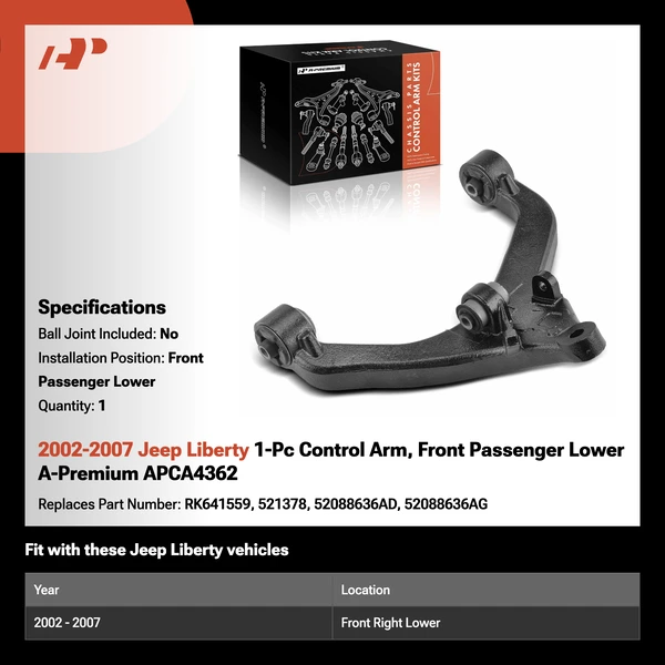 2002-2007 Jeep Liberty 1-Pc Control Arm, Front Passenger Lower A-Premium APCA4362