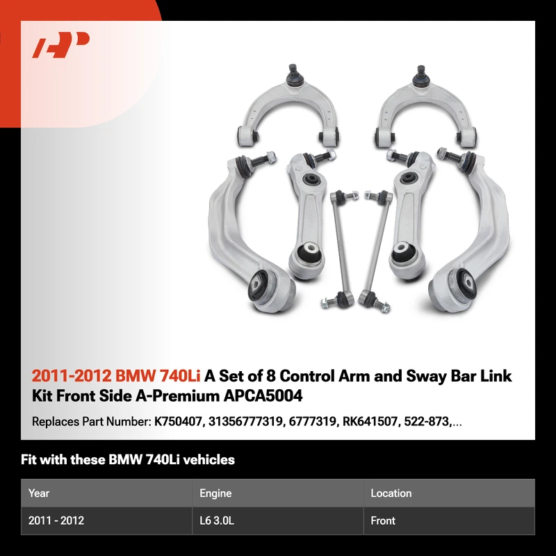 2011-2012 BMW 740Li A Set of 8 Control Arm and Sway Bar Link Kit Front Side A-Premium APCA5004