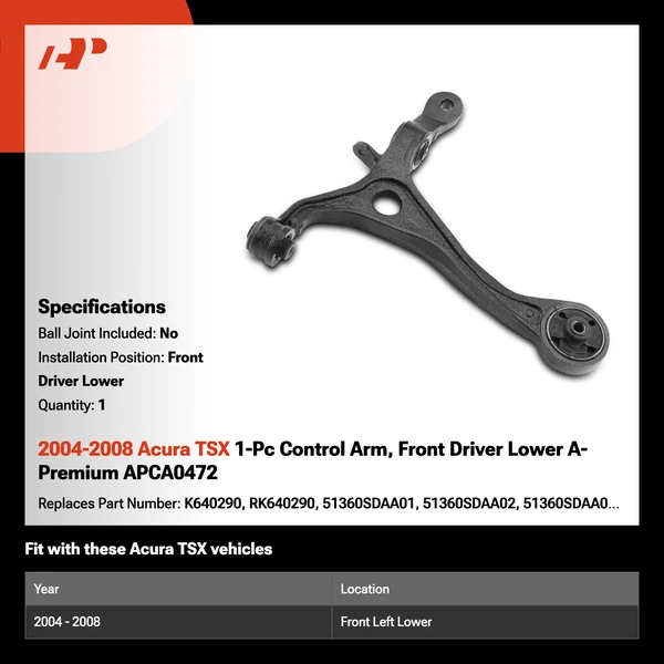 2004-2008 Acura TSX 1-Pc Control Arm, Front Driver Lower A-Premium APCA0472