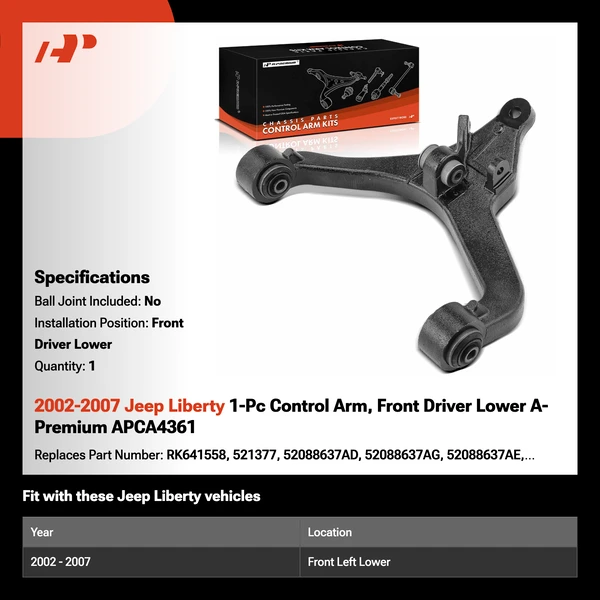 2002-2007 Jeep Liberty 1-Pc Control Arm, Front Driver Lower A-Premium APCA4361