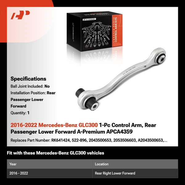 2016-2022 Mercedes-Benz GLC300 1-Pc Control Arm, Rear Passenger Lower Forward A-Premium APCA4359