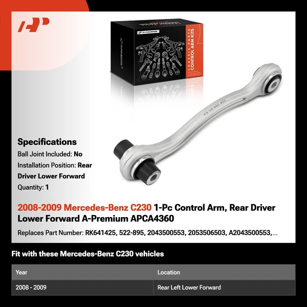 2008-2009 Mercedes-Benz C230 1-Pc Control Arm, Rear Driver Lower Forward A-Premium APCA4360