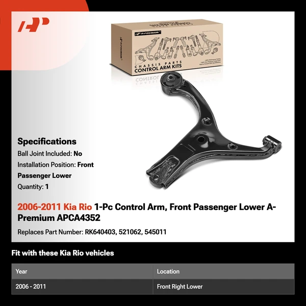 2006-2011 Kia Rio 1-Pc Control Arm, Front Passenger Lower A-Premium APCA4352
