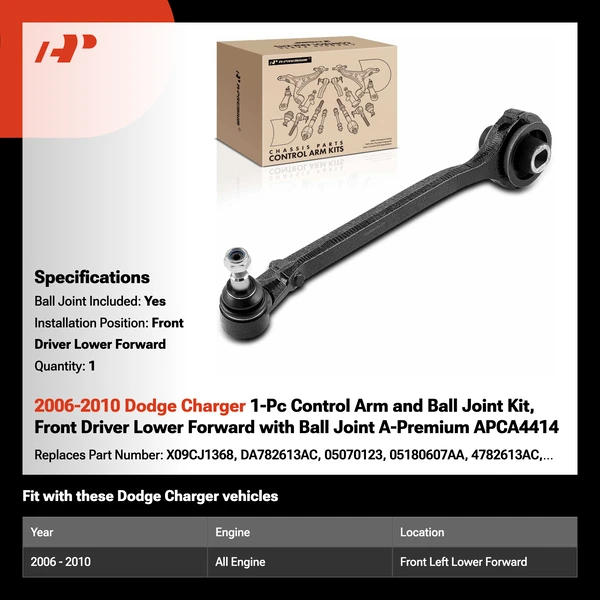 2006-2010 Dodge Charger 1-Pc Control Arm and Ball Joint Kit, Front Driver Lower Forward with Ball Joint A-Premium APCA4414