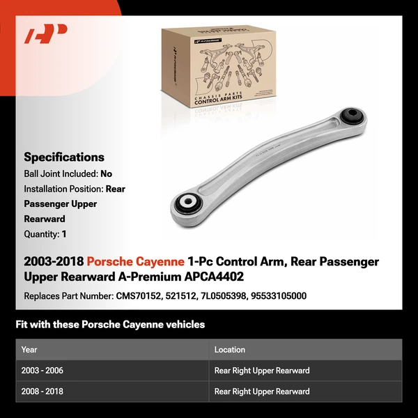 2003-2018 Porsche Cayenne 1-Pc Control Arm, Rear Passenger Upper Rearward A-Premium APCA4402
