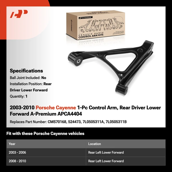 2003-2010 Porsche Cayenne 1-Pc Control Arm, Rear Driver Lower Forward A-Premium APCA4404
