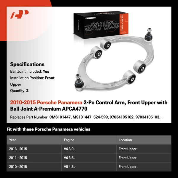 2010-2015 Porsche Panamera 2-Pc Control Arm, Front Upper with Ball Joint A-Premium APCA4770