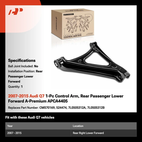 2007-2015 Audi Q7 1-Pc Control Arm, Rear Passenger Lower Forward A-Premium APCA4405