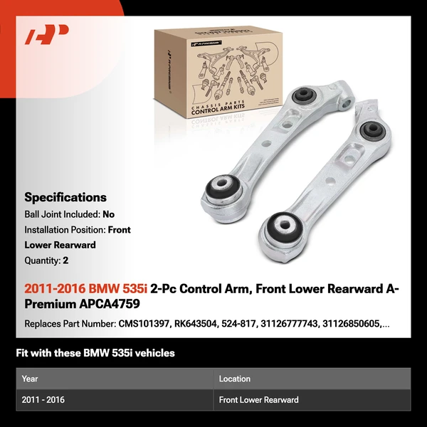 2011-2016 BMW 535i 2-Pc Control Arm, Front Lower Rearward A-Premium APCA4759