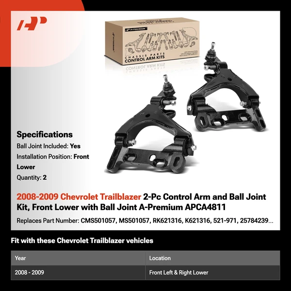 2008-2009 Chevrolet Trailblazer 2-Pc Control Arm and Ball Joint Kit, Front Lower with Ball Joint A-Premium APCA4811