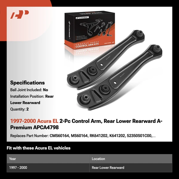 1997-2000 Acura EL 2-Pc Control Arm, Rear Lower Rearward A-Premium APCA4798