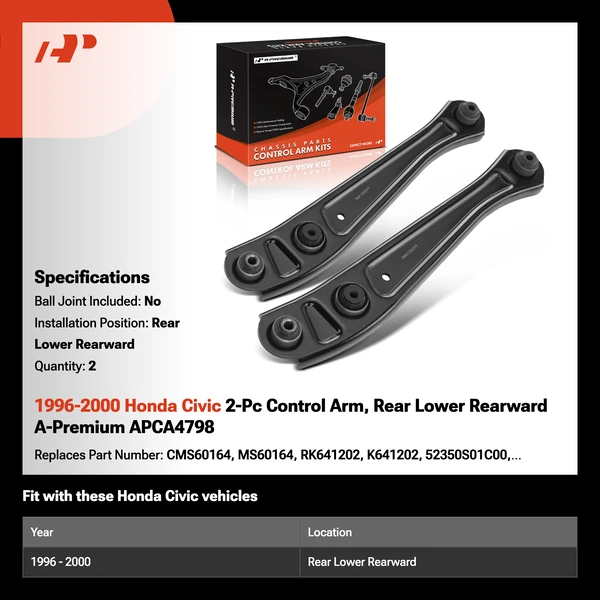 1996-2000 Honda Civic 2-Pc Control Arm, Rear Lower Rearward A-Premium APCA4798