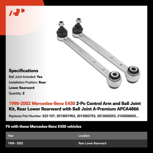 1998-2002 Mercedes-Benz E430 2-Pc Control Arm and Ball Joint Kit, Rear Lower Rearward with Ball Joint A-Premium APCA4866