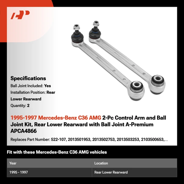1995-1997 Mercedes-Benz C36 AMG 2-Pc Control Arm and Ball Joint Kit, Rear Lower Rearward with Ball Joint A-Premium APCA4866