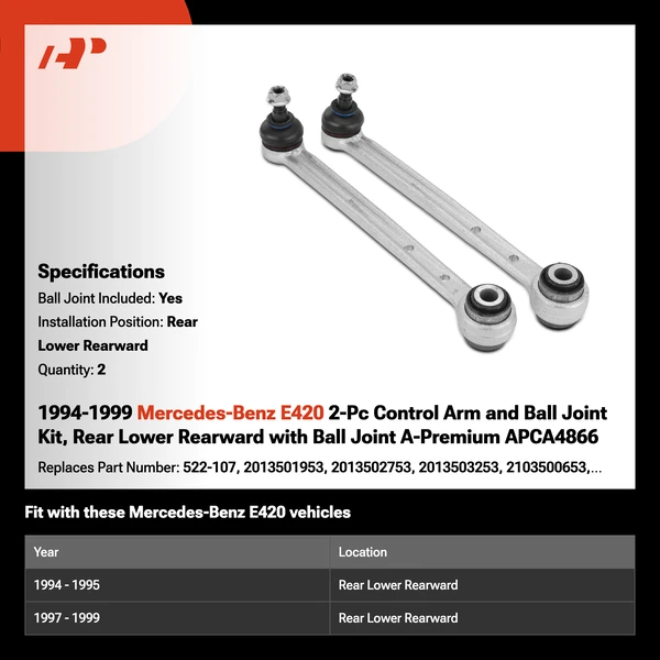 1994-1999 Mercedes-Benz E420 2-Pc Control Arm and Ball Joint Kit, Rear Lower Rearward with Ball Joint A-Premium APCA4866
