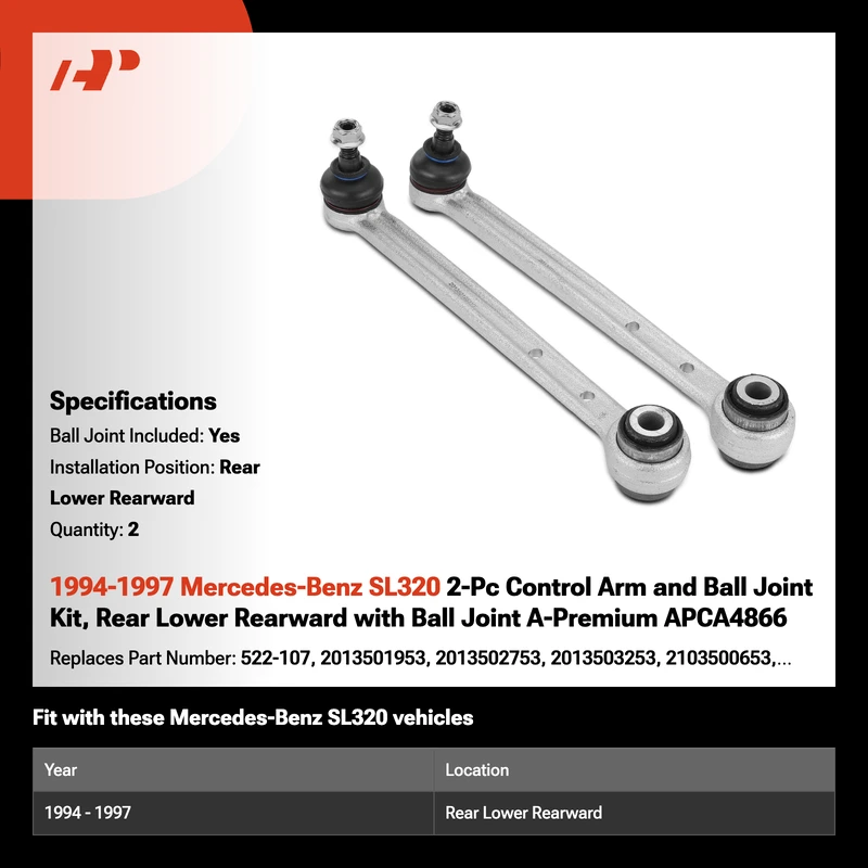 1994-1997 Mercedes-Benz SL320 2-Pc Control Arm and Ball Joint Kit, Rear Lower Rearward with Ball Joint A-Premium APCA4866