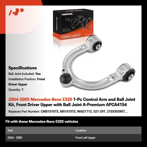 2004-2005 Mercedes-Benz E320 1-Pc Control Arm and Ball Joint Kit, Front Driver Upper with Ball Joint A-Premium APCA4154