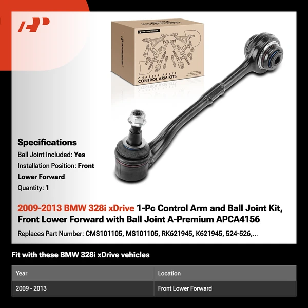 2009-2013 BMW 328i xDrive 1-Pc Control Arm and Ball Joint Kit, Front Lower Forward with Ball Joint A-Premium APCA4156