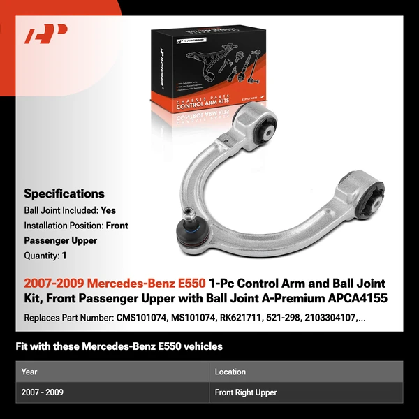 2007-2009 Mercedes-Benz E550 1-Pc Control Arm and Ball Joint Kit, Front Passenger Upper with Ball Joint A-Premium APCA4155