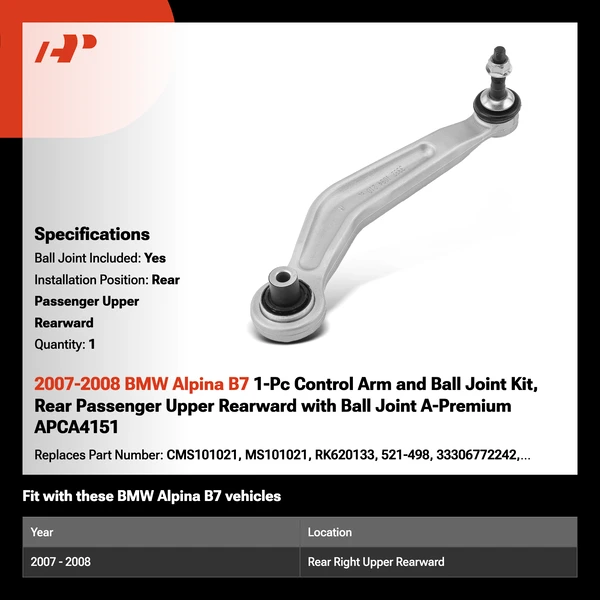 2007-2008 BMW Alpina B7 1-Pc Control Arm and Ball Joint Kit, Rear Passenger Upper Rearward with Ball Joint A-Premium APCA4151