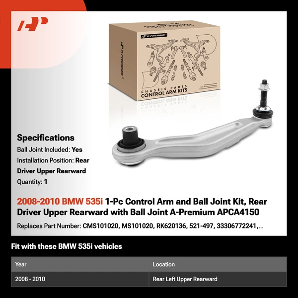 2008-2010 BMW 535i 1-Pc Control Arm and Ball Joint Kit, Rear Driver Upper Rearward with Ball Joint A-Premium APCA4150