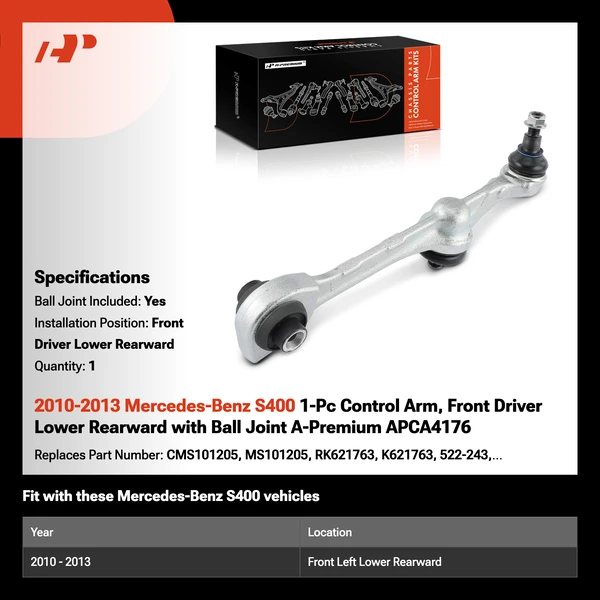 2010-2013 Mercedes-Benz S400 1-Pc Control Arm, Front Driver Lower Rearward with Ball Joint A-Premium APCA4176