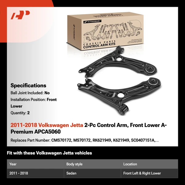 2011-2018 Volkswagen Jetta 2-Pc Control Arm, Front Lower A-Premium APCA5060