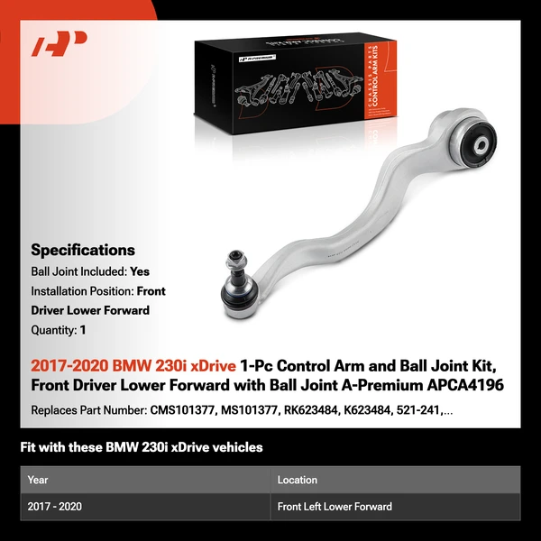 2017-2020 BMW 230i xDrive 1-Pc Control Arm and Ball Joint Kit, Front Driver Lower Forward with Ball Joint A-Premium APCA4196