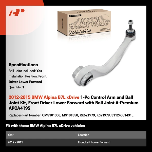 2012-2015 BMW Alpina B7L xDrive 1-Pc Control Arm and Ball Joint Kit, Front Driver Lower Forward with Ball Joint A-Premium APCA4195