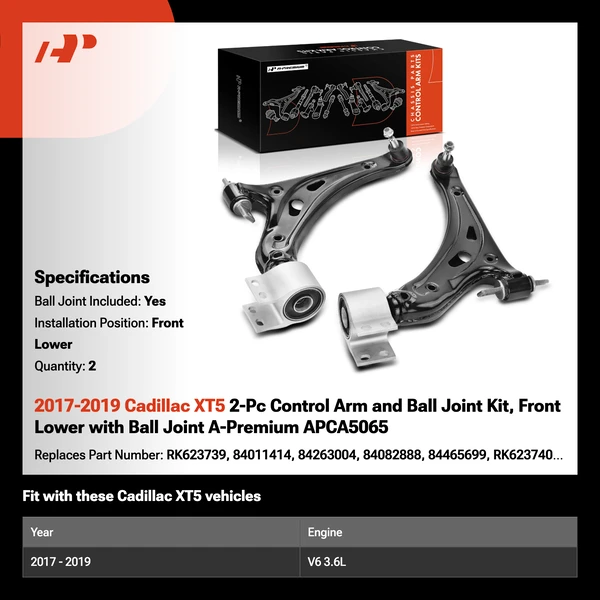 2017-2019 Cadillac XT5 2-Pc Control Arm and Ball Joint Kit, Front Lower with Ball Joint A-Premium APCA5065
