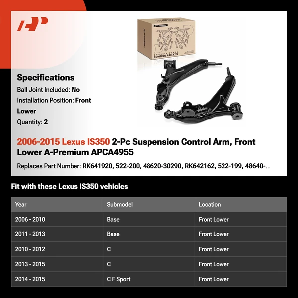 2006-2015 Lexus IS350 2-Pc Suspension Control Arm, Front Lower A-Premium APCA4955