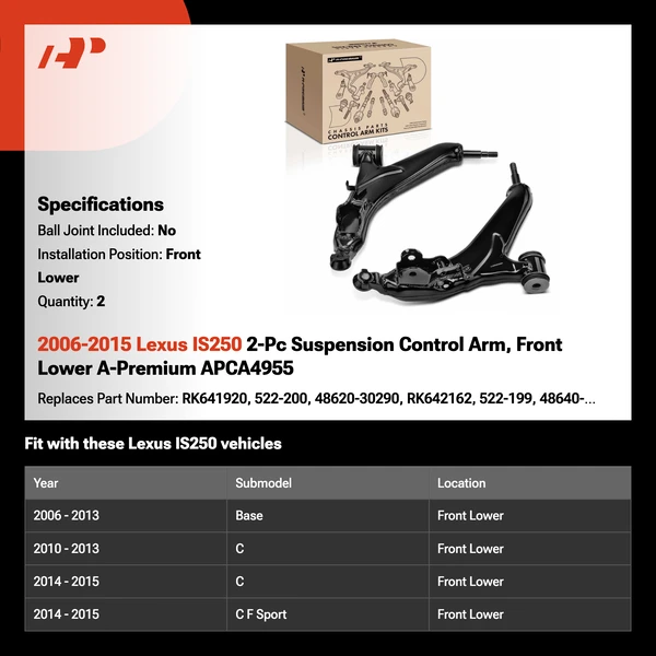 2006-2015 Lexus IS250 2-Pc Suspension Control Arm, Front Lower A-Premium APCA4955
